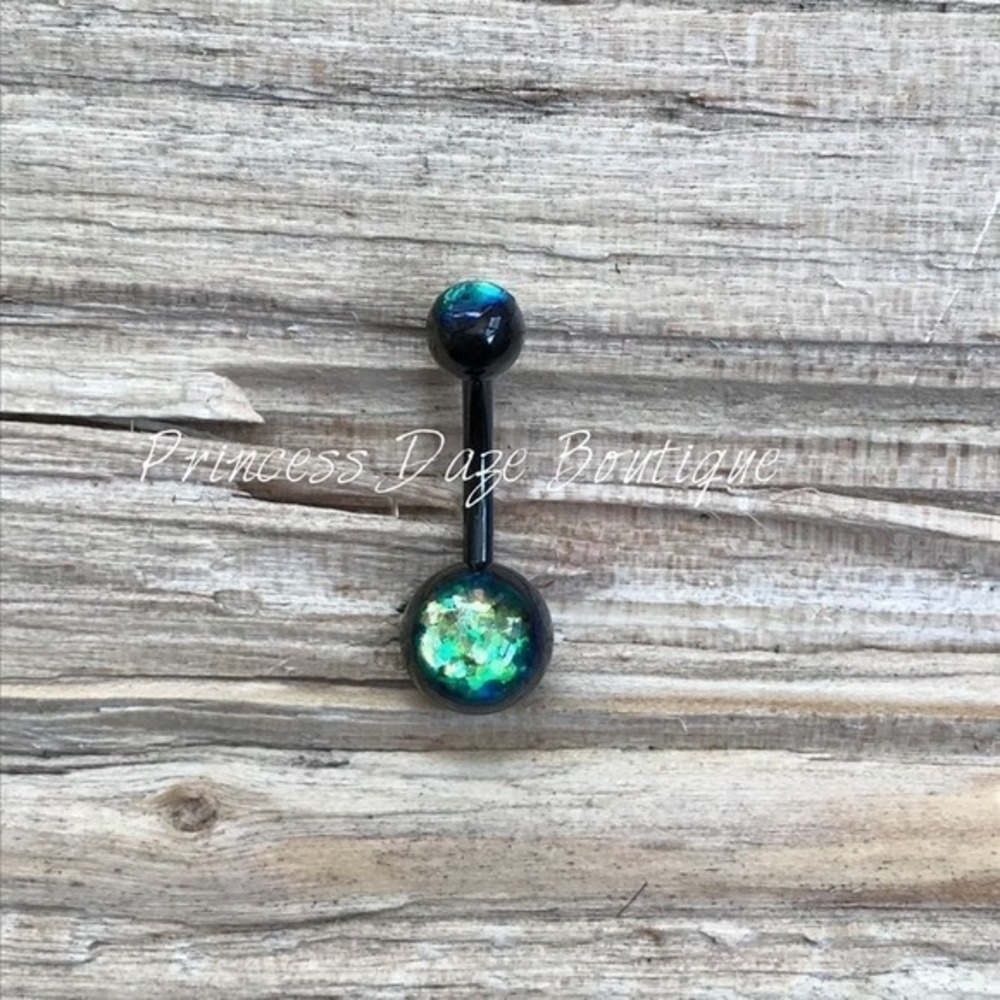 Black Green Opal Belly‎ Button Ring